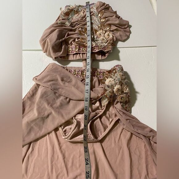 Glamour solo dance costume blush mauve rhinestone bling 2 piece stoned LC child - Picture 8 of 10